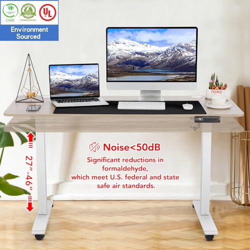 Electric Standing Desk 55 x 24In with Charging Station, Adjustable Height Desk with Oversized Mouse Pad, 2 USB Ports & 3 Power Outlets, 4 Caster, 4 Preset Heights, 27''-45'' Lifting Range