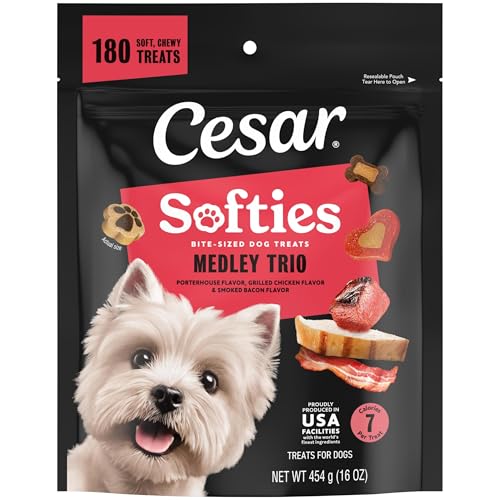 Cesar Softies Chewy Soft Dog Treats, Medley Trio Featuring Porterhouse Flavor,…