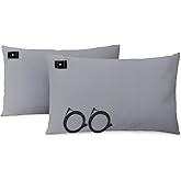 Grounding Pillowcase 2 Pack, Queen Size 20"x30" - Organic Cotton & Silver Fiber, 15ft Grounding Cord, Reduces Pain Anxiety Stress for Better Sleep, Gray