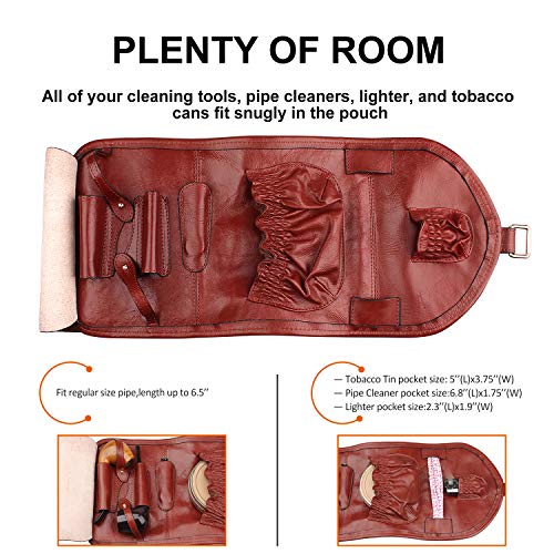 Handmade Genuine Leather Smoking Tobacco Pipe Pouch Bag Organize Case Pipe Tool Lighter Holder Pocket for 2 Pipe
