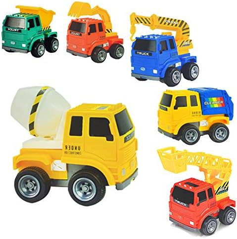 AMGlobal Push and Go Friction Powered Car Toys, 6 Pcs Construction Vehicle, Fire engine, Crane, Mixer, Excavator, Dump, Truck, Educational Toy For Kids Children For Fun