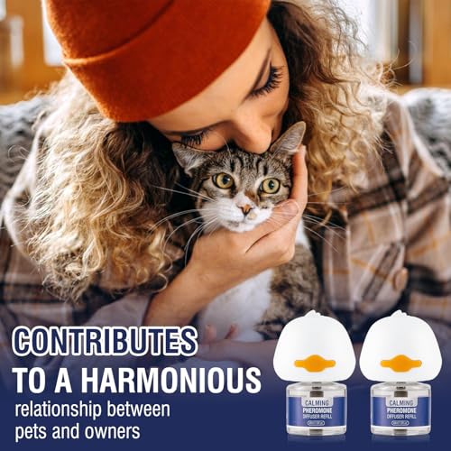 Piuess Katzen Beruhigung Steckdose FüR Cat Calming Diffuser Beruhigendes Diffusor-Set Katze Anti Stress Pheromon Beruhigungsmittel Duftstecker Geschmacklos（2 StöPsel + 2 NachfüLlpackungen à 48 Ml）
