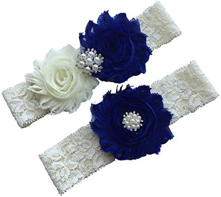Daddasprincess Wedding Garter Ivory Bridal Lace Garter Set Something Blue Keepsake Toss Away Plus Size Belt Prom (L: 22-26 inches, Royal)