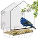 Window Bird Feeder - Large Bird House for Outside. Removable Sliding Tray with Drain Holes. Best for Wild Birds. 100% Clear Acrylic. Easy to Clean. Great Gift. Guaranteed For All Weather