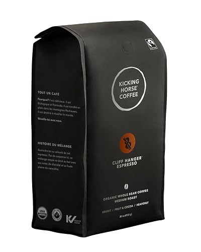 Kicking Horse Coffee - Cliff Hanger Espresso, Whole Bean 100% Arabica Coffee | Medium Roast | All Organic & Fairtrade | 850 g