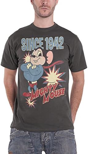 Mighty Mouse T Shirt Since 1942 Vintage Mouse Logo Official Mens Charcoal