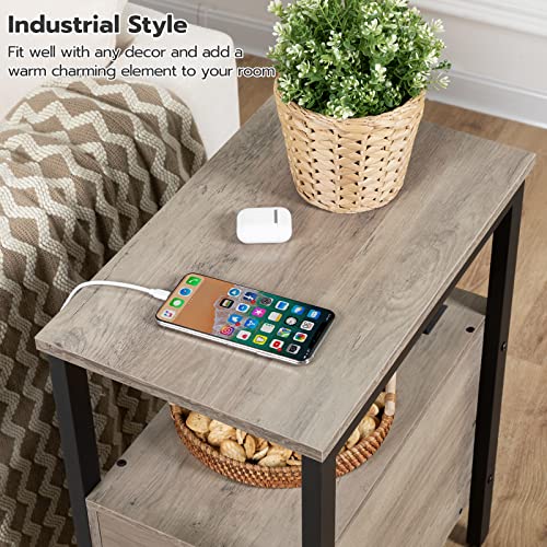 HOOBRO End Table with Charging Station, Narrow Side Table with 2