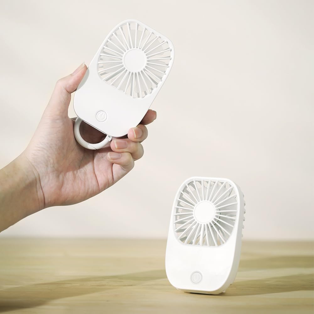 YZYOE Rechargeable Mini Desktop Fan, Portable Small Fan with Keychain, Outdoor for Work, Life, Learning, Three Speed Mode.