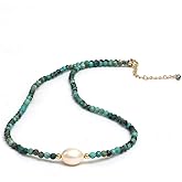 Gempires Gemstone Beaded Necklace with Freshwater Pearl Choker Style Jewelry Hypoallergenic Non Tarnish Gold Plated Crystal Beads Necklaces For Women