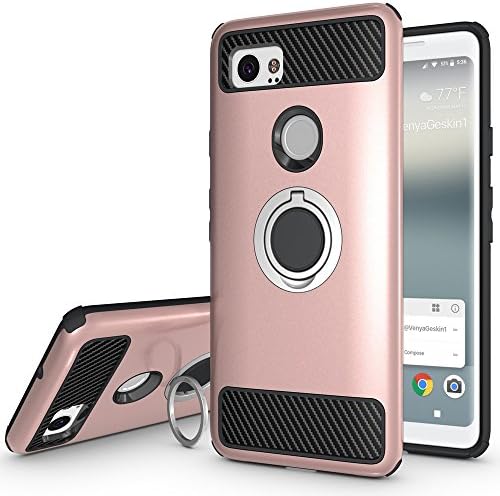 Google Pixel 2XL Case,Google Pixel XL2 Case with Kickstand,Amagle 360 Degree Rotating Ring Grip,Amagle Dual Layer Shockproof Impact Protection Case for Google Pixel 2XL (Rose Gold)