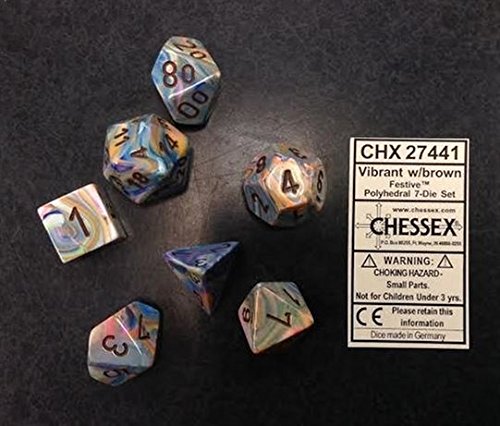 Chessex CHX27441 Dice - Festive: 7Pc Vibrant/Brown