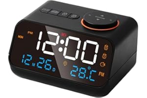 Multifunctional Alarm Clock with FM Radio Rechargeable LED Digital Clock with Temperature and Humidity Display Support Sound-
