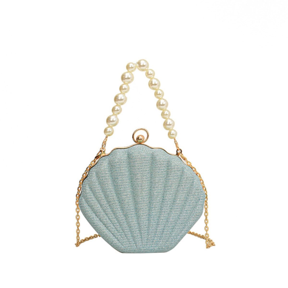 Photo 1 of (see all images) IAMUHI Women's Glitter Shell Handbag - Lovely Seashell Evening Clutch Bag, Chain strap - Blue