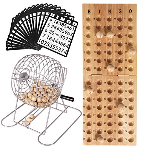 Deluxe 9" Metal Bingo Set; Silver Bingo Game with Wooden Bingo Balls and Bingo Board; 200 Color Bingo Markers