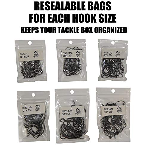 150 Offset Fishing Hooks Assortment Bass Hooks Texas Rig Hooks