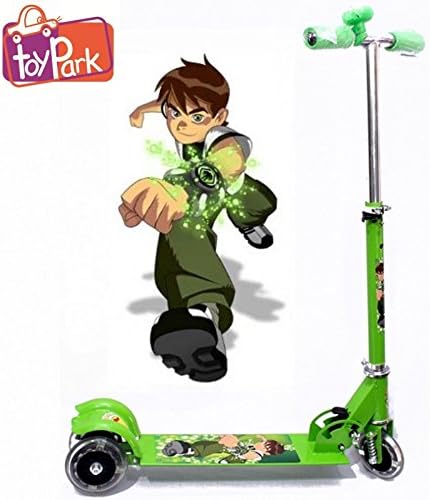 Toy Park 3 Wheel 'Ben-10' Kids Scooter With Light On Wheels & Bell -Green