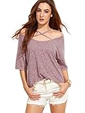 SheIn Women's Crisscross Cold Shoulder Half Sleeve T-shirt
