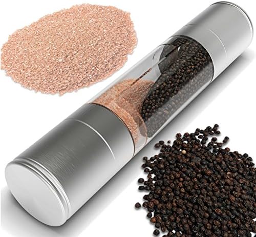 2 in 1 Salt and Pepper Grinder Set, Brushed Stainless Steel Design Adjustable Coarseness Pepper Mill with Long Lasting Ceramic Grinder Mechanism