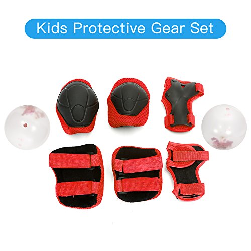 Yooan Sports Protective Gear Safety Pad Safeguard (Knee Elbow Wrist) Support Pad Set Equipment for Kids Roller Bicycle Bike Skateboard Protector Guards Pads-Red - Thumbnail 3