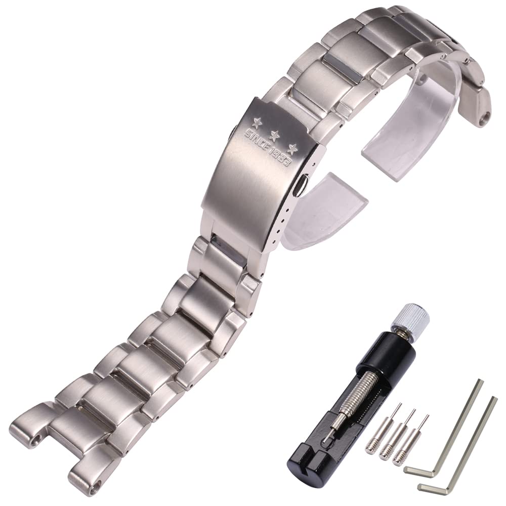 WRISTARMOR Stainless-Steel g-Shock Replacement Band Suitable for Casio GST-B100 GST-210 GST-S300 GST-S110 GST-S100 GST-W110 Men's Bracelet Watch Strap(Silver)