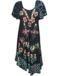 Women's Boho Dress Cap Sleeves Floral Tie-Dye Swing Loose Fit Dresses S/M