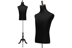 Bonnlo Male Dress Form, Male Mannequin with Wooden Tripod Stand, Adjustable Height Torso Body for and Display and Sewing (Silk)