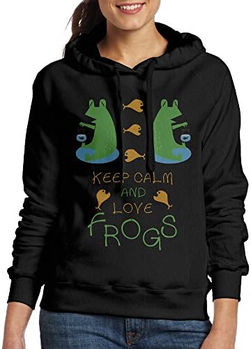YJCLUB Cool Crown Keep Calm And Love Frogs Women Long Sleeve Oversize Pullover Hoodie Sweatshirts