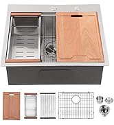 25 Drop Sink Workstation- Lordear 25x22 Drop-in Topmount Kitchen Sink 16 Gauge Stainless Steel Si...