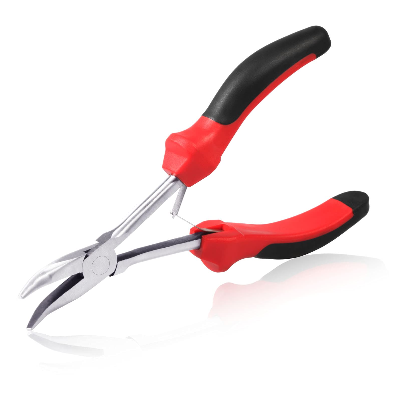 SPEEDWOX Long Reach Bent Nose Pliers, 6.5 Inches 45 Degree Curved Nose Pliers with High Leverage TPR Handles, Jewelry Making Pliers for Hard to Reach Narrow Spaces Reduce Efforts