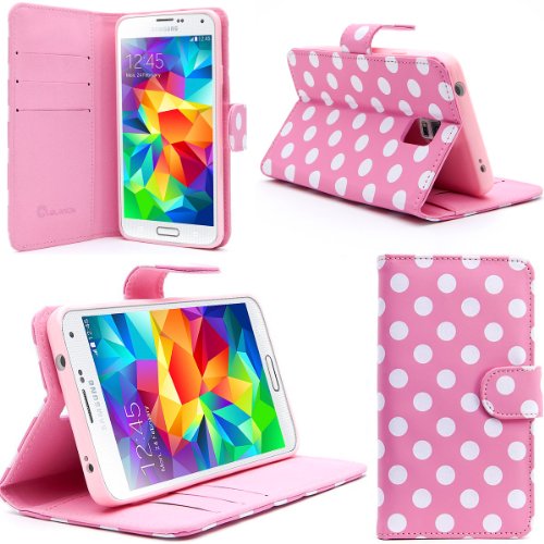 i-Blason Samsung Galaxy S5 Case - Slim Leather Wallet Book Cover with Stand Feature and Credit Card ID Holders (Samsung Galaxy S5, Dal-Pink/White)