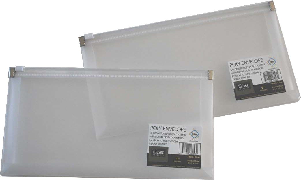 Filexec 18043, Zipper Envelope, 4.75" x 9.5" Clear, Set of 12
