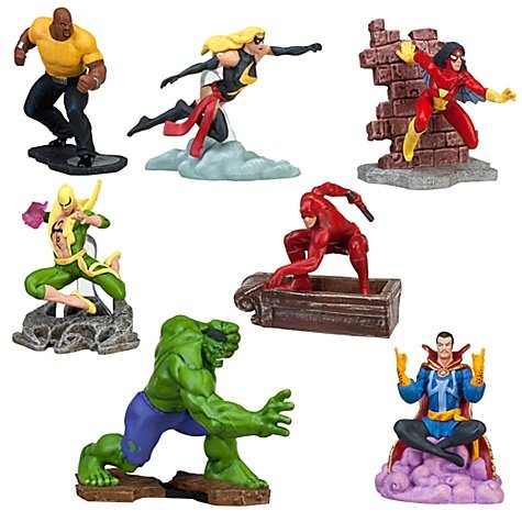 Disney Marvel UNIVERSE Exclusive 7Piece PVC Figurine Playset Hulk, Daredevil, SpiderWoman, Dr. Strange, Ms. Marvel, Luke Cage Iron Fist