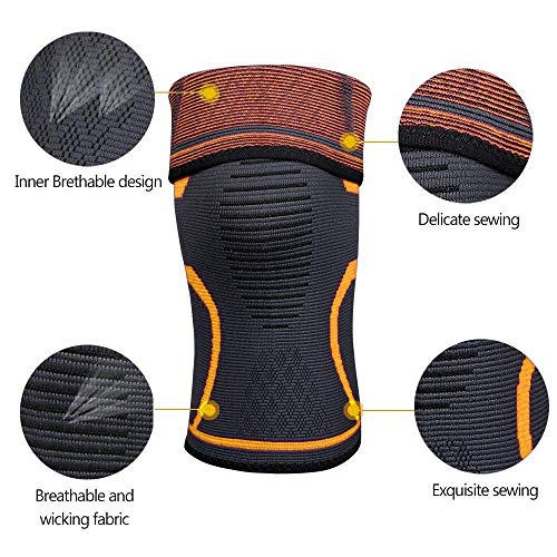 Knee Sleeve, 711TEK Knee Brace for Joint Pain and Arthritis Relief, Improved Circulation Compression - Wear Anywhere(Orange-XL-2Pcs)