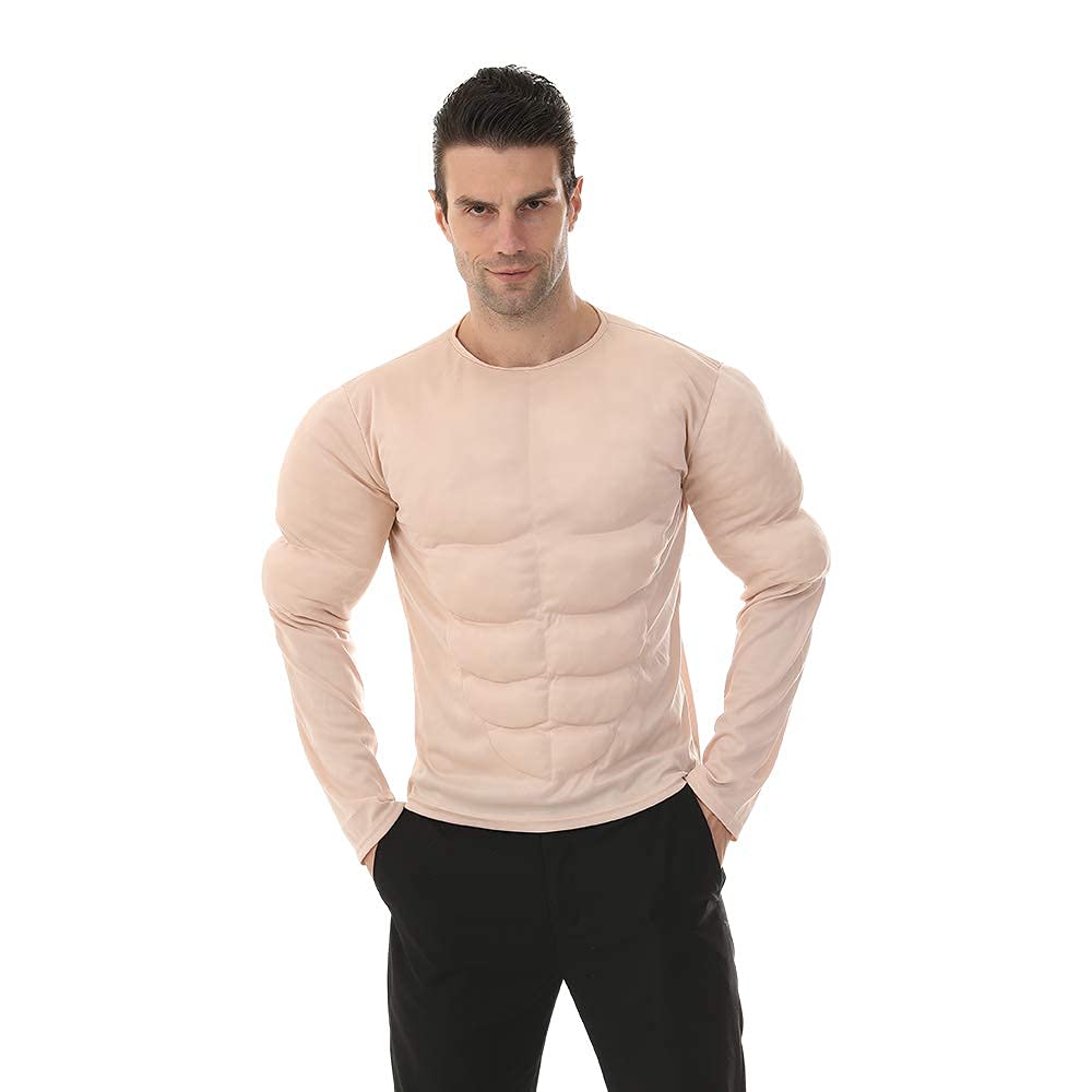 EraSpooky Men Muscle Shirt Bodybuilder Halloween Costume Accessory for Adult Muscle Shirt Padded XL Beige