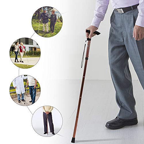 Festnight Walking Stick Folding Cane Adjustable Height Hand Walking Stick Balancing Mobility Aid with Comfortable T Handles