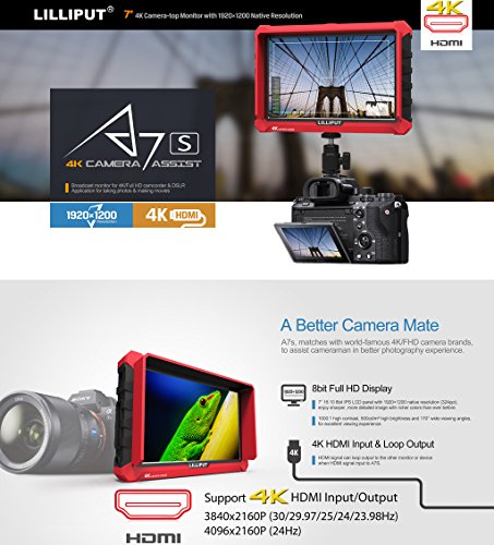 Lilliput A7S 7" 1920x1200 IPS Screen Camera Field Monitor 4K 1.4 HDMI Input output Video For DSLR Mirrorless Camera SONY A7S II A6500 Panasonic GH5 Canon 5D Mark IV by LILLIPUT OFFICIAL SELLER VIVITEQ