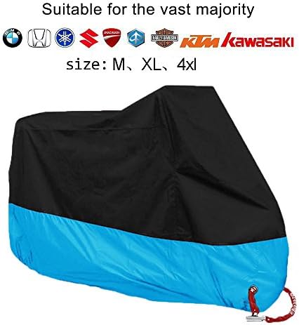 Motorcycle Cover,All-Weather 190T Lightweight Universal Size Motorbike Bicycle Cover Waterproof UV Protection Anti-theft with Aluminum Lock Holes for Scooter like Mopeds-Yamaha Honda Suzuki BMW (Blue)