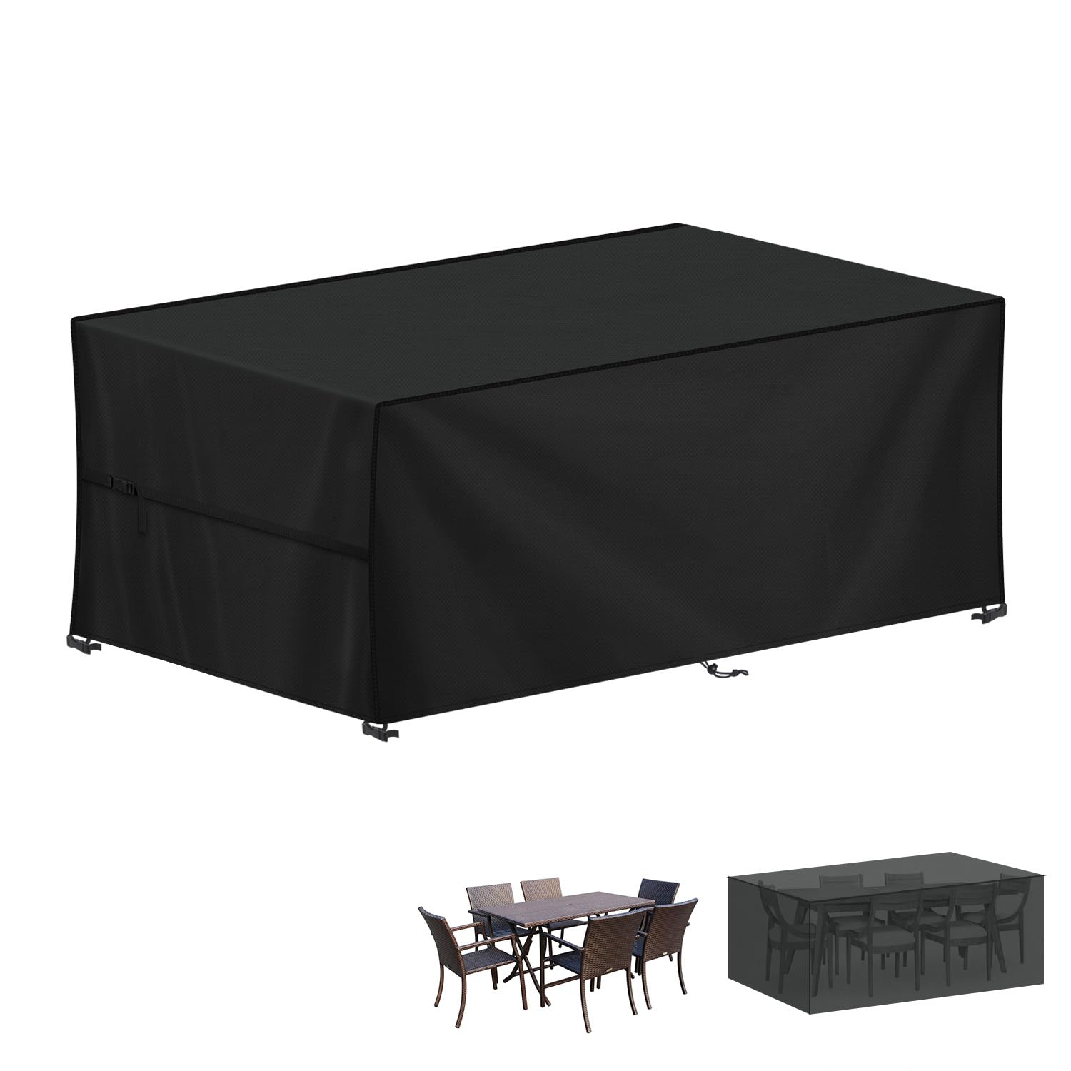 LAMUNI Outdoor Garden Table Cover Rectangular Garden Furniture Covers Waterproof Patio Table Covers Anti-UV Rattan Sofa Set Cover Windproof 420D Oxford Patio Covers for Outdoor Furniture, 200x80x70cm