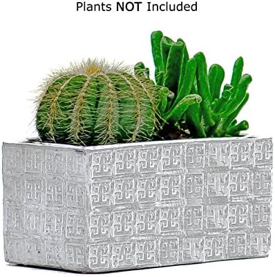 Succulent Plant / Cactus Planter. 5 Inch Gray Cement Rectangular Flower Pot Container with Aztec Pattern - by TERRARIUMS FOR SALE
