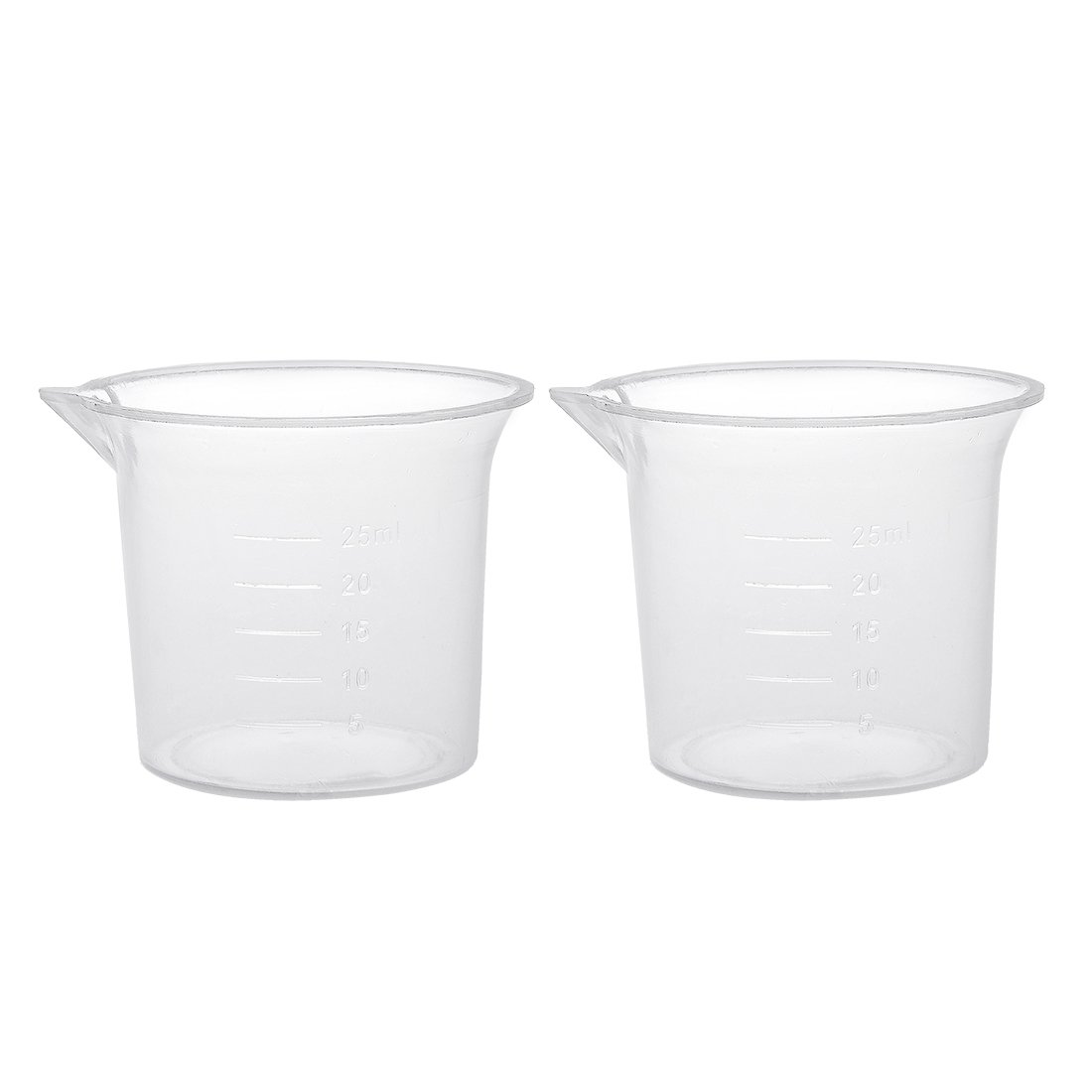 sourcing map Measuring Cup 25ml PP Plastic Graduated Beaker Transparent for Lab Kitchen liquids 2pcs