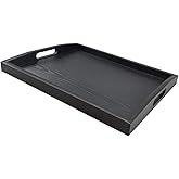 DILLMAN Serving Tray Large Black Wood Rectangle Food Tray Butler Tray Breakfast Tray with Handles (Medium)