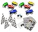Monster Truck Party Favors for 12 - Pull-Back Trucks 3 Inch (12), Monster Truck Stickers (12 Sheets), Checkered Flags (24), and a Happy Birthday Sticker (Total 49 pieces)