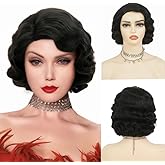 Salaibs Black Finger Wave Wigs for Women 1920s Wig Vintage Wigs Synthetic Fiber Hair Wig for Halloween Cosplay Daily Use