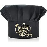 Queen of The Kitchen Chef Hat, Funny Chef Wear, Embroidered Design, Adjustable Kitchen Cooking Hat for Men & Women Black, Birthday for Mom Wife Girlfriend Aunt Grandma