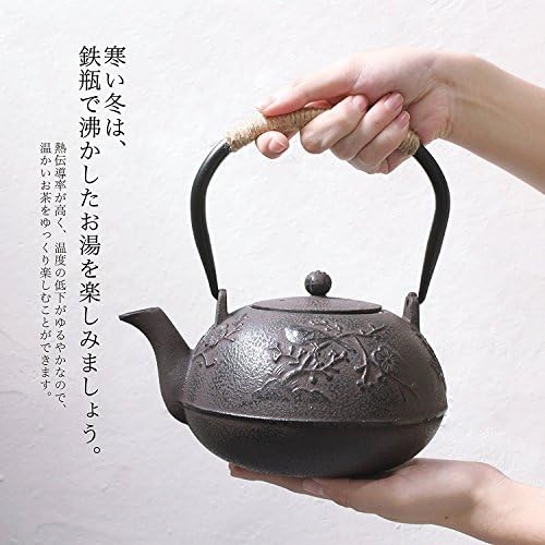 TOWA Workshop Japanese Style Cast Iron Kettle Tetsubin Teapot with Strainer Black 44 oz (1.3L)