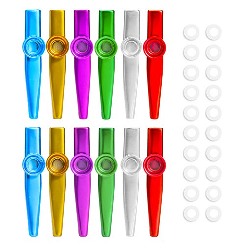 HIFOT 12pcs Metal Kazoo Musical Instruments Kazoos Multipack for Adults Kids with 20pcs Kazoo Flute Diaphragms for Guitar, Ukulele, Violin, Piano Keyboard - 6 Colors - Thumbnail 7