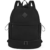 RHDZO Drawstring Backpack Sports Gym Bag with Shoe Compartment and Wet Pocket String Swim Bag for Women Men Beach Backpack, Black