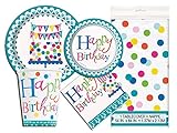 Confetti Birthday Deluxe Party Pack Serves 16 Plates Cups Napkins & Tablecloth