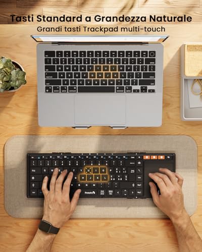 ProtoArc XK01 TP Folding Bluetooth Keyboard, Large Italian Layout Wireless Keyboard with Touchpad, Portable Travel iPad Keyboards for iOS, Android, Windows Tablet PC – Black