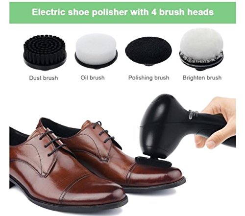 Handheld Electric Shoe Polisher Shoes Scrubber Portable Shoe Cleaning Brush Kit for Leather Shoes with 4 Interchangeable Heads by ShopIdea